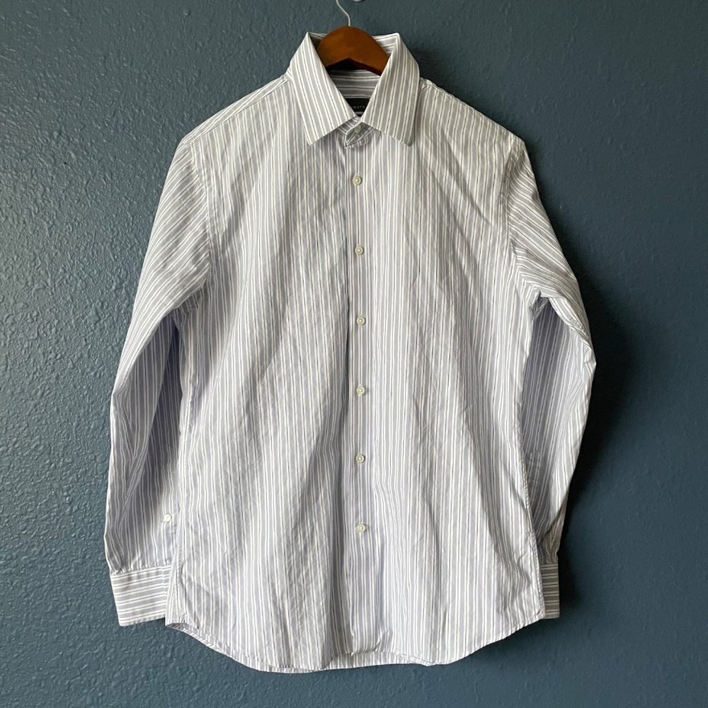 Calibrate Blue Striped Trim Fit Button Up Shirt Men's Size 15 Classic Office